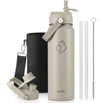 Buzio Duet Series Water Bottle with 2 Lids & Sleeve - Beige