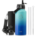 Buzio Duet Series Water Bottle with 2 Lids & Sleeve - Caribbean Blue