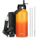 Buzio Duet Series Water Bottle with 2 Lids & Sleeve - Yellow Orange