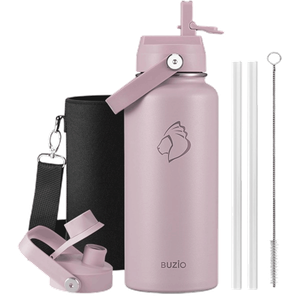 Buzio Duet Series Water Bottle with 2 Lids & Sleeve - Purple