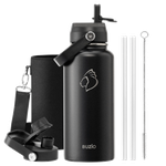Buzio Duet Series Water Bottle with 2 Lids & Sleeve - Black