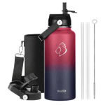 Buzio Duet Series Water Bottle with 2 Lids & Sleeve - Ruby Red Navy