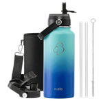 Buzio Duet Series Water Bottle with 2 Lids & Sleeve - Caribbean Blue