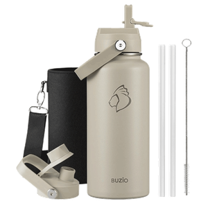 Buzio Duet Series Water Bottle with 2 Lids & Sleeve - Beige