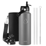 Buzio Duet Series Water Bottle with 2 Lids & Sleeve - Grey