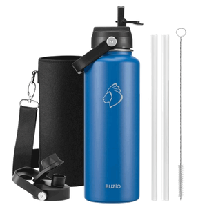 Buzio Duet Series Water Bottle with 2 Lids & Sleeve - Blue