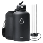 Buzio Duet Series Water Bottle with 2 Lids & Sleeve - Black