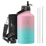Buzio Duet Series Water Bottle with 2 Lids & Sleeve - Pink Green
