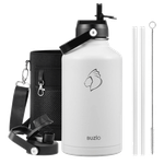 Buzio Duet Series Water Bottle with 2 Lids & Sleeve - White