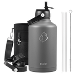 Buzio Duet Series Water Bottle with 2 Lids & Sleeve - Grey