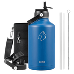 Buzio Duet Series Water Bottle with 2 Lids & Sleeve - Blue