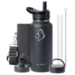 Buzio Trio Series Water Bottle with 3 Lids & Sleeve - Black