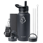 Buzio Trio Series Water Bottle with 3 Lids & Sleeve - Black
