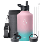 Buzio Trio Series Water Bottle with 3 Lids & Sleeve - Bubble Gum