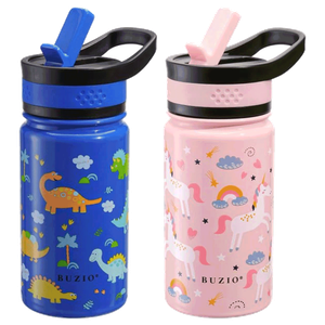 Buzio Kids Bottle with Straw Lid - Unicorn & Dinosaur