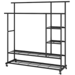 Heavy Duty Double Pole Rolling Clothes Rack with Storage Shelves